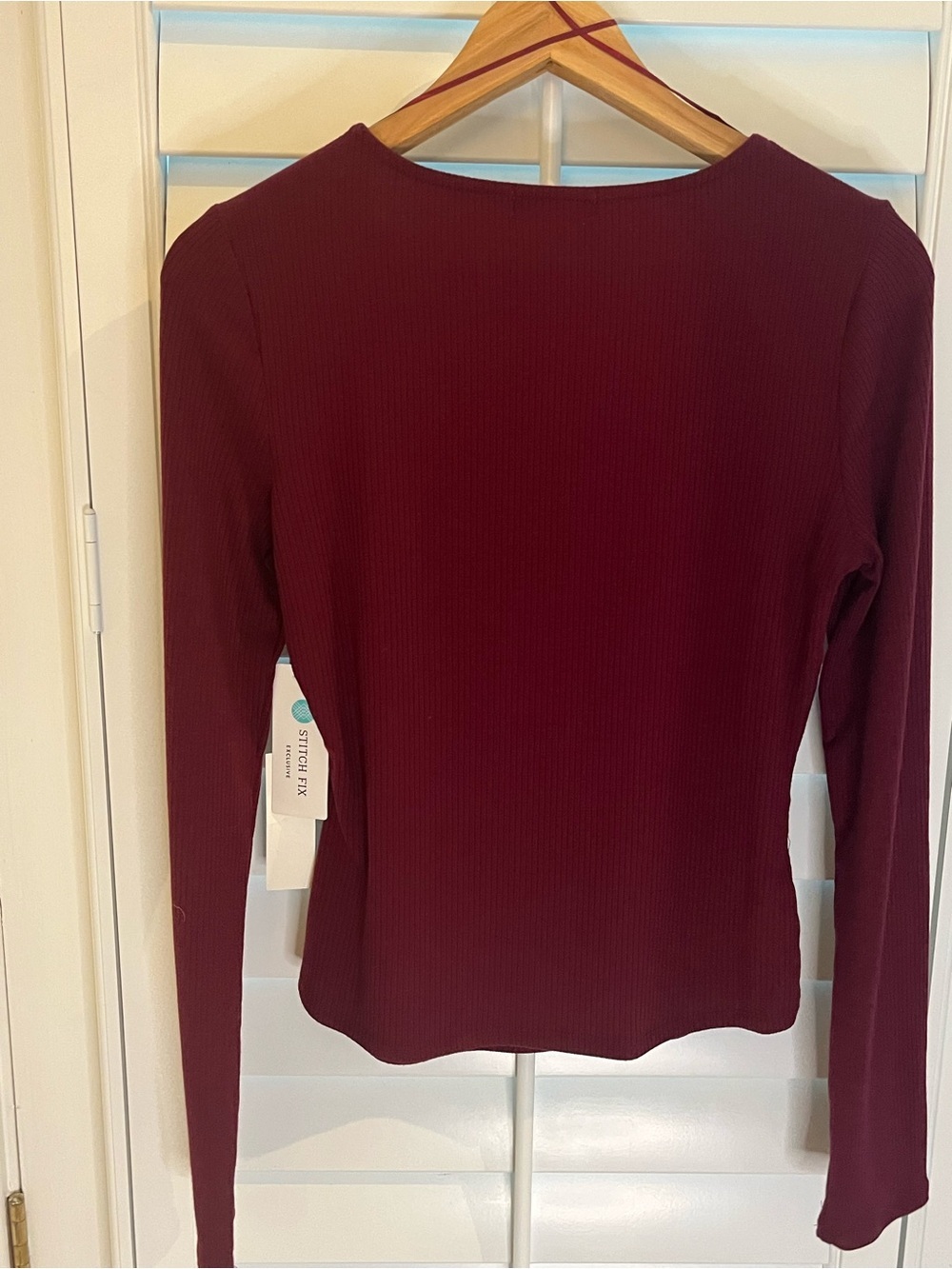 nine britton Deep Wine Ribbed Long-Sleeve Scoop Top M - Picture 6 of 6